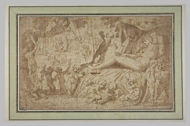 Vénus endormie et entourée d'amours, dans un paysage