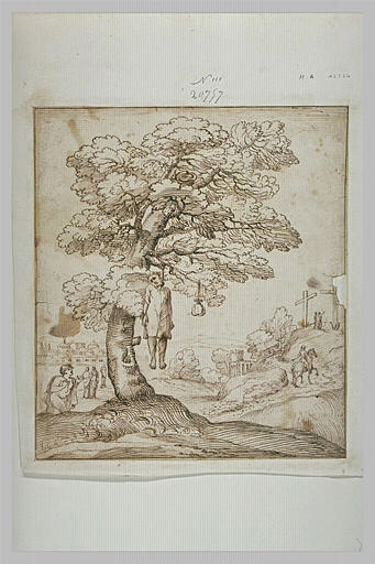 Paysage avec Judas pendu aux branches d'un arbre