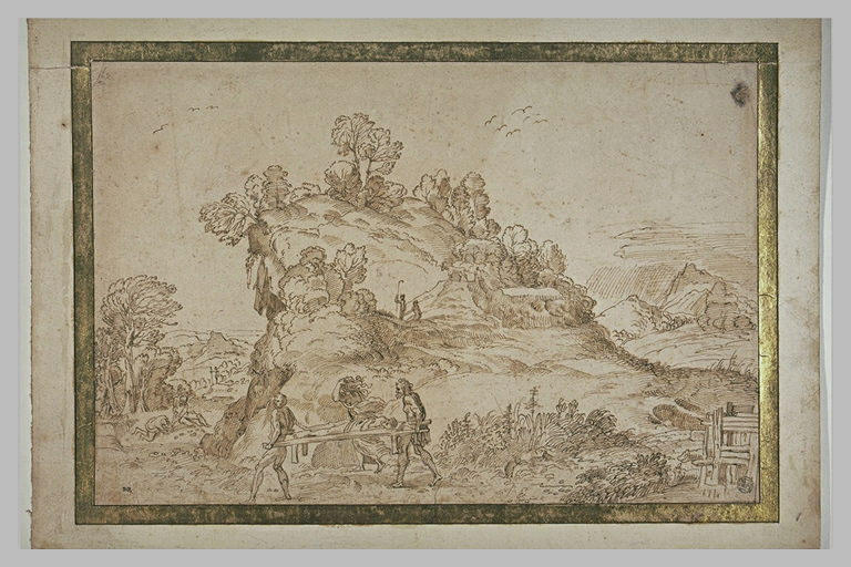 Paysage avec deux hommes portant un cadavre et une femme désespérée