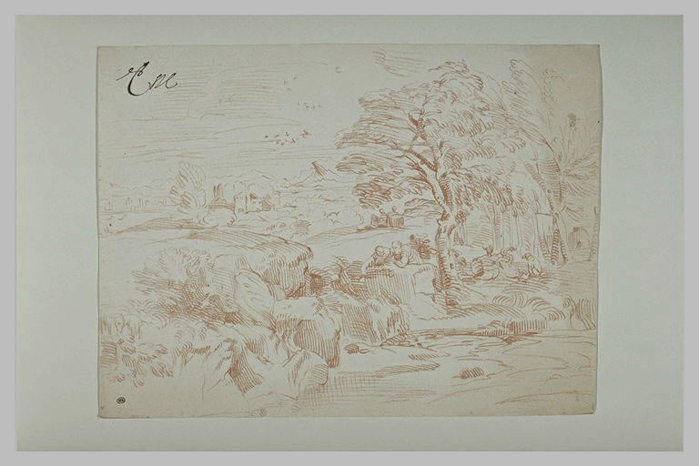 Paysage avec des personnages se reposant