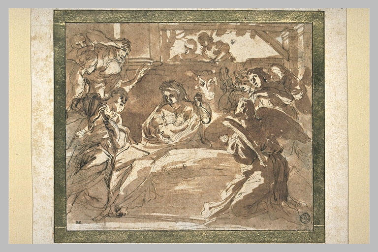 Jésus adoré par les bergers, saint Joseph et les anges