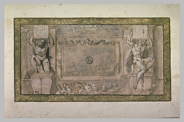 Etude de décor avec deux atlantes