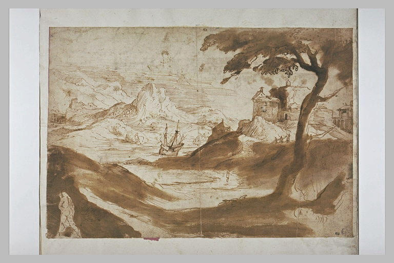 Place-forte dominant un fleuve avec des voiliers, dans un paysage rocheux