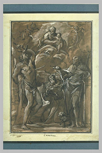 Vierge en gloire apparaissant à saint Sébastien, saint Roch et un moine