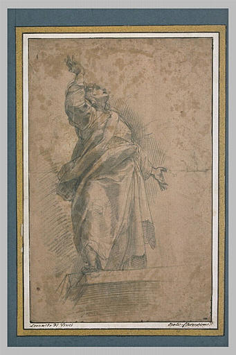 Homme drapé debout, le visage levé au ciel : Saint Jean