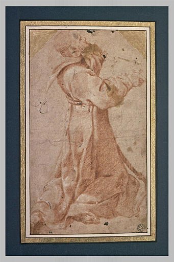Saint François d'Assise à genoux, tourné vers la droite