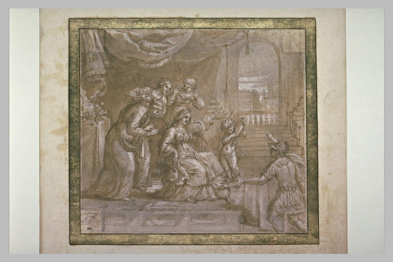 Sémiramis à qui un guerrier vient annoncer la révolte de son peuple