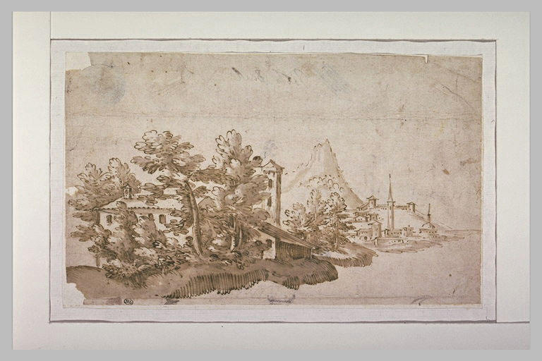 Demeure dans un bois, et au loin, une ville