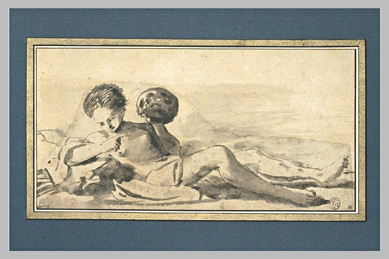 Femme nue, tenant une tête de mort