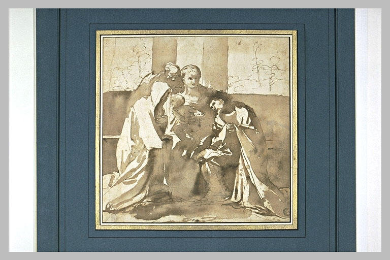 La Vierge à l'Enfant et saint Joseph adorés par deux religieux