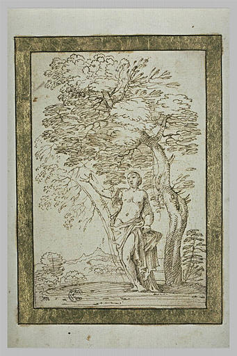 Nymphe debout au pied d'un arbre