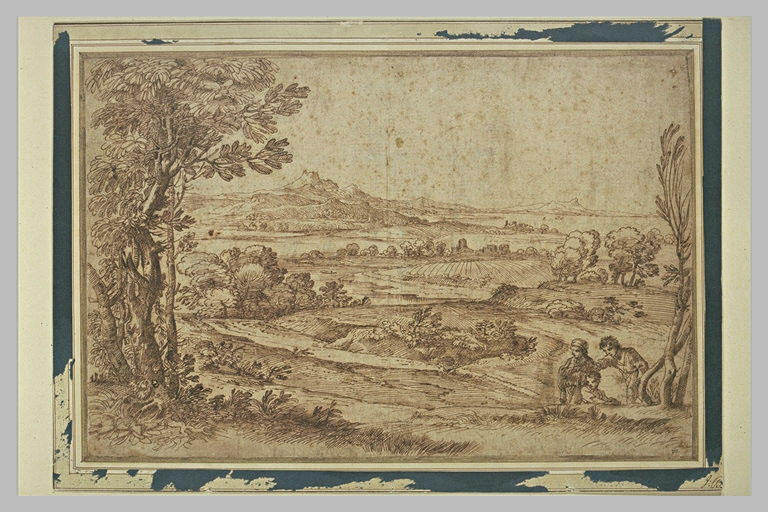 Vaste paysage de bord de mer, avec trois enfants jouant