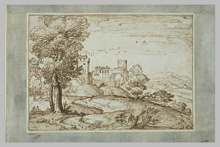 Chemin menant à une forteresse, près d'un étang