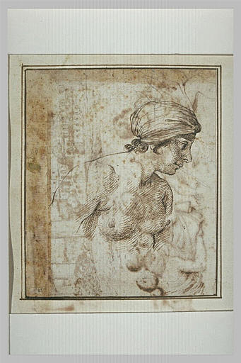 Buste de femme nue, tête couverte d'un mouchoir, et demi-figure de femme