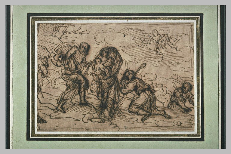 Des bergers en adoration devant la Sainte Famille