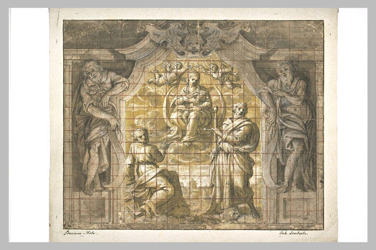 Projet de décoration : apparition de la Vierge à l'Enfant à deux saints