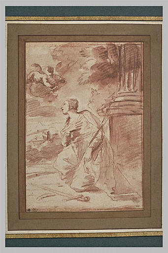 Une sainte martyre à genoux, tournée vers la gauche : sainte Catherine (?)