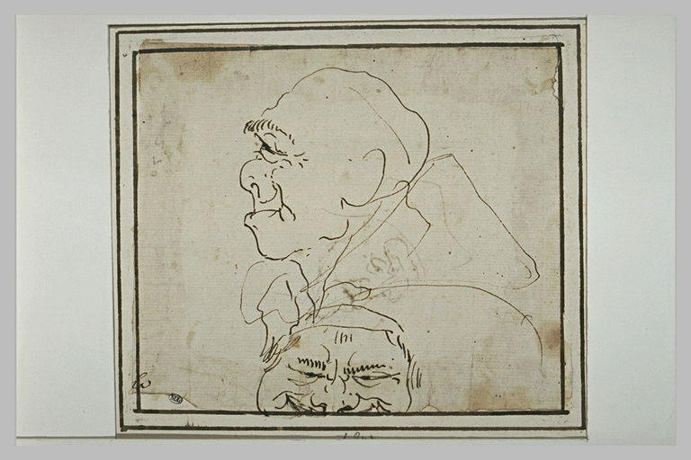 Caricature : tête d'homme, vue de profil et de face