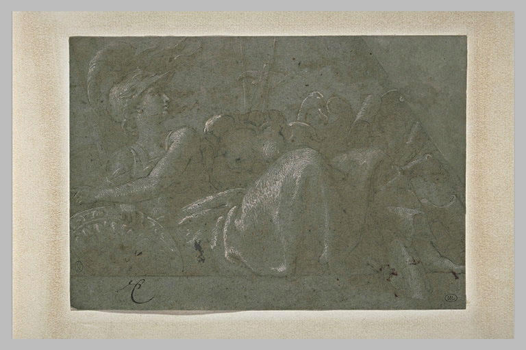 Minerve ou Bellone, assise près d'un trophée d'armes