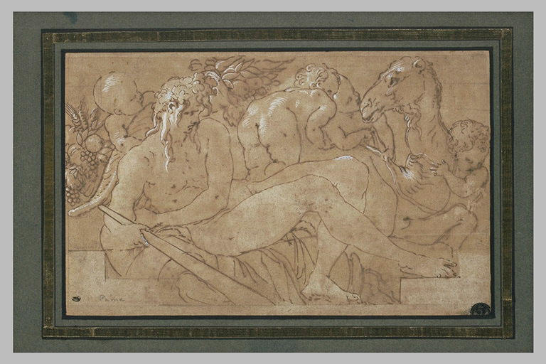 Un Fleuve assis sur son urne, entouré d'enfants et un chameau : le Gange