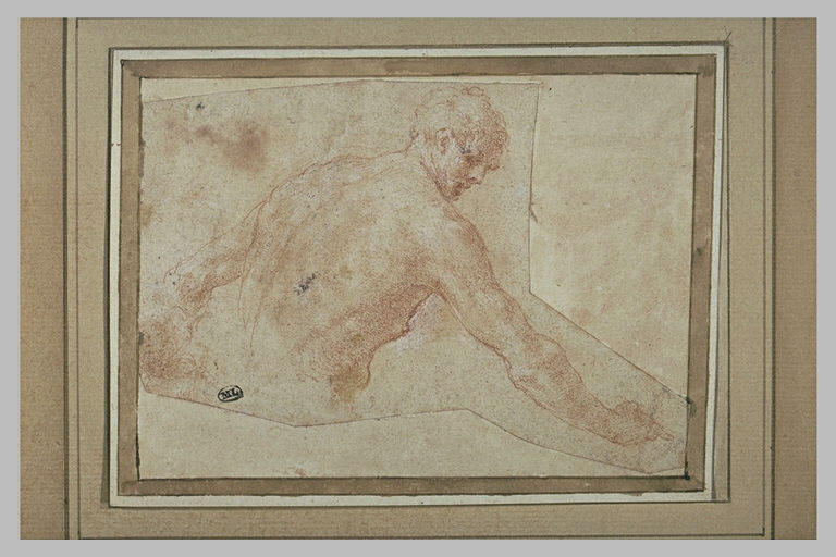 Homme nu, en buste, de dos de trois quarts, la tête de profil vers la droite