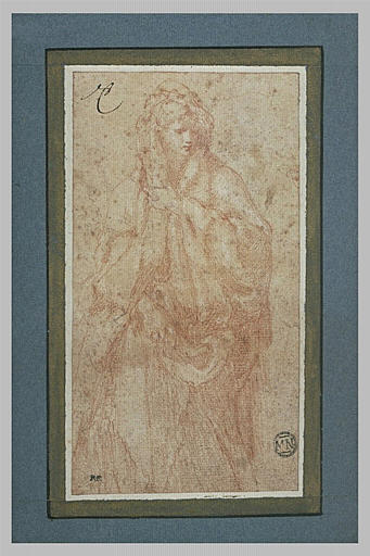 Femme, drapée, debout, vue de face