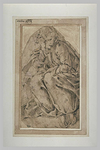 Saint Jean l'Evangéliste, accroupi