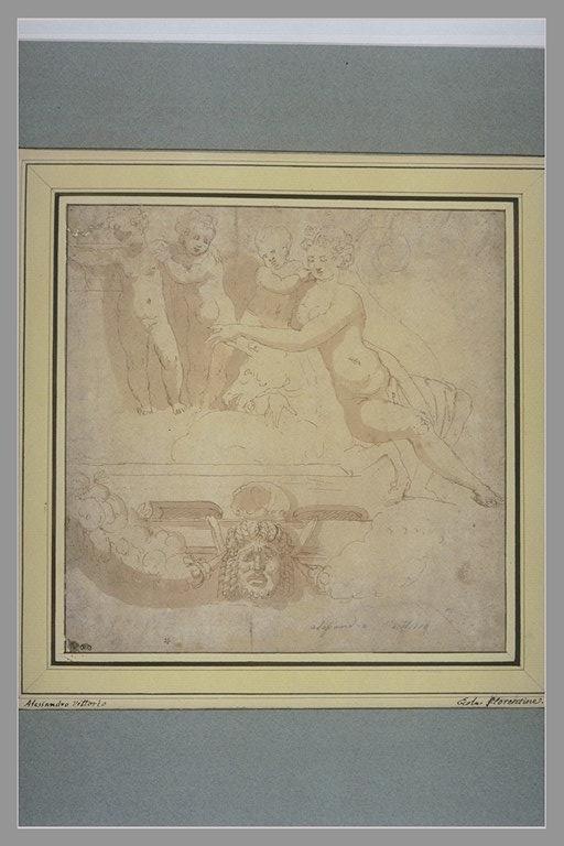 Etude pour une frise : femme enlaçant une licorne et trois putti