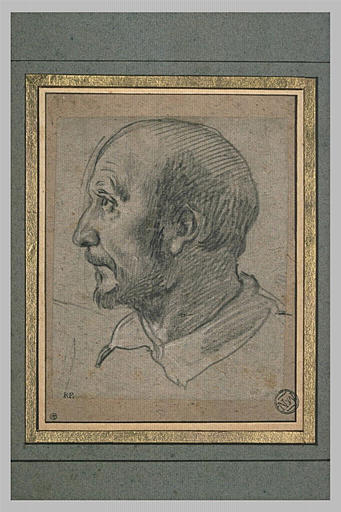 Tête d'homme chauve et moustachu