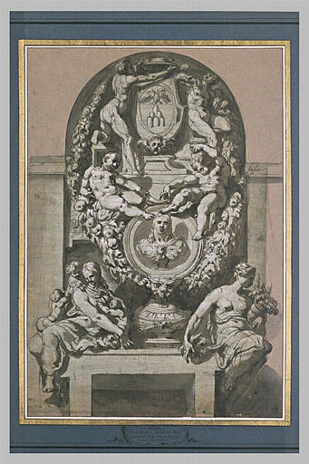 Etude de décoration architecturale avec les armes du cardinal Poggi