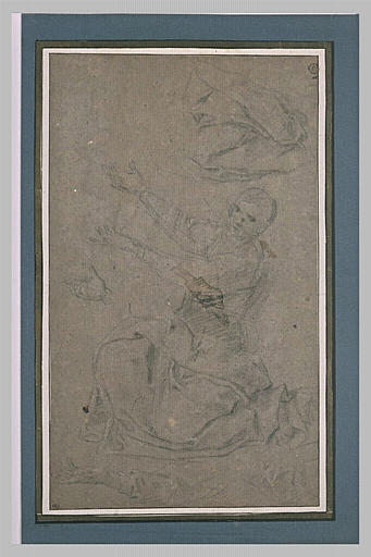 Personnage drapé, agenouillé, reprises des bras, et étude de draperie