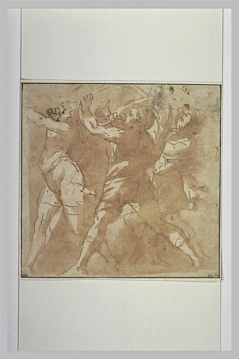 Groupe de trois hommes soufflant dans des cors