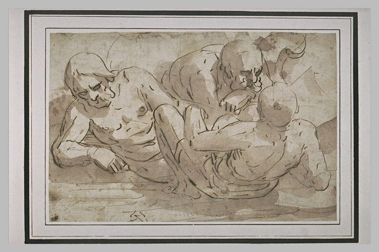 Trois hommes nus, à demi étendus