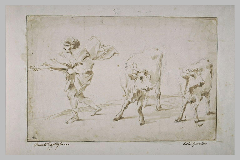 Etude d'un berger et de deux vaches