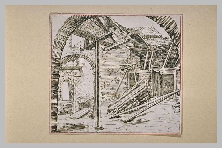 Intérieur d'un bâtiment de ferme en ruine