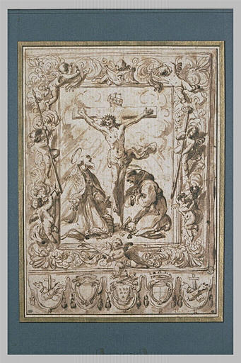 Projet de bannière : saint François et le pape Clément I près de la Croix