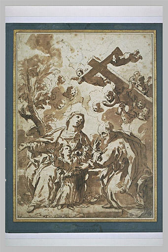 La croix apparaissant au Christ enfant entouré de la Vierge et de Joseph