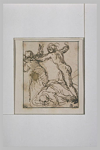 Un soldat perçant un autre soldat de son glaive, enjambant un corps