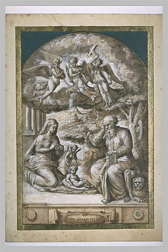 L'Enfant couronné d'épines par un ange, adoré par saint Jérôme et la Vierge