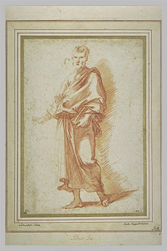 Homme debout, drapé, tenant un livre