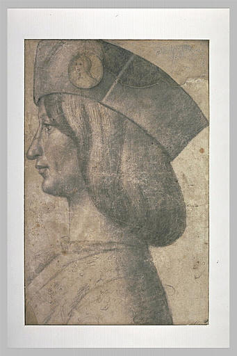 Portrait de jeune homme, coiffé d'une toque ornée d'une miniature