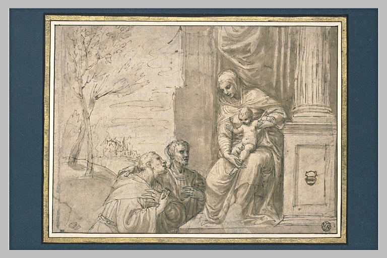 Vierge à l'Enfant devant saint François et un autre personnage
