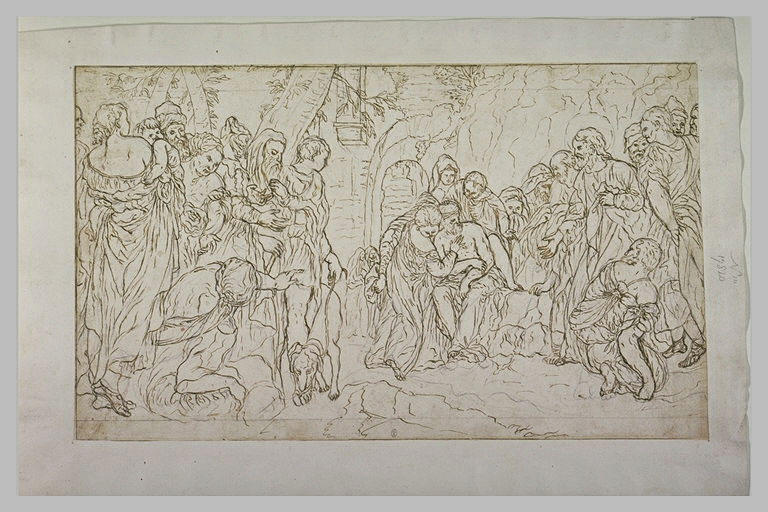 Le Christ au milieu d'une foule designant un homme : miracle du Christ (?)