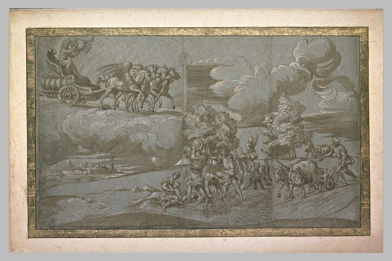 Char du soleil et Apollon ; scène de moisson ; scène de labour