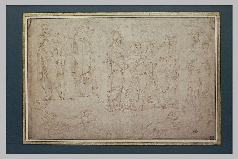 Figures d'après l'antique : guerriers, amours conduisant des chars, Hercule