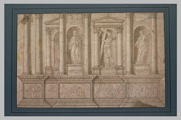 Bas-reliefs et quatre statues de saints