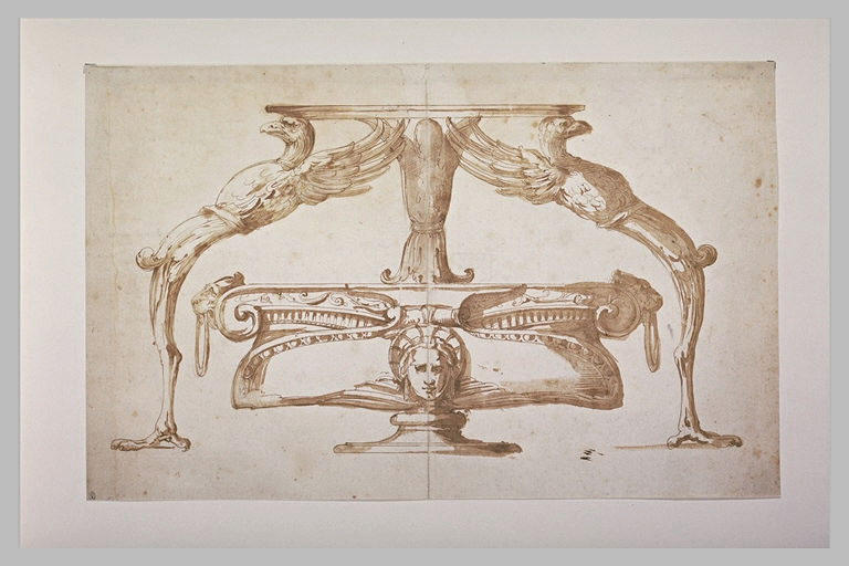 Etude d'un vase avec des termes en aigle soutenant une vasque