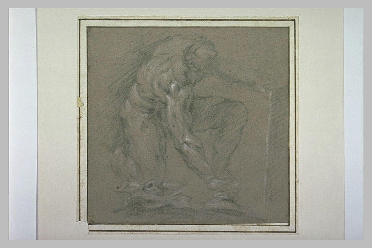 Etude d'un homme nu, un genoux à terre