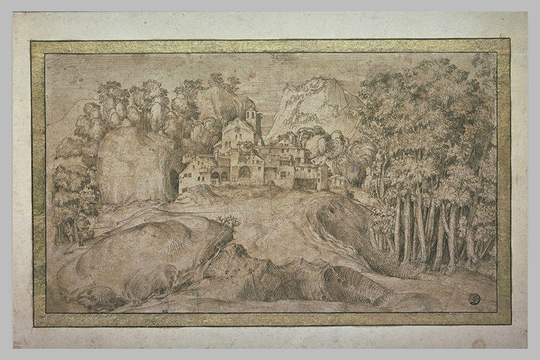 Paysage montagneux avec des bâtiments de ferme