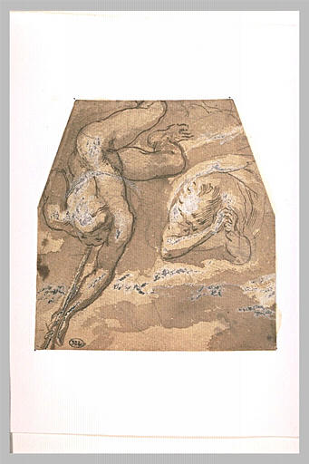 Deux anges dont un sonne de la trompette